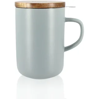OGO LIVING Juliet 7912014 Teetasse 475 ml - ideal für Tee und Kräutertee - Teetasse aus Steinzeug und Deckel aus Akazienholz - Perle