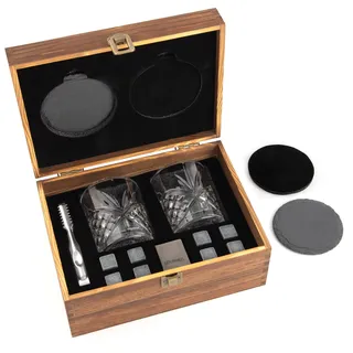 GOURMEO Whiskygläser Set mit Whisky Zubehör Steinen - 2 Whiskey Gläser & 8 Kühl-Steine - Whisky Geschenkset mit Edelstahl Zange - Whiskey Geschenke Set für Männer