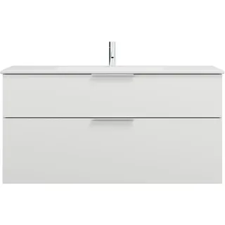 burgbad Eqio Slim Keramik-Waschtisch inklusive Waschtischunterschrank, 1220x490x620mm, SHBT122F6582C0001G0146, Farbe: Weiß Matt / Weiß Matt, Griff Chrom G0146
