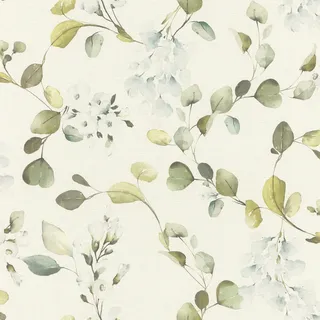 Rasch Vliestapete Blüten & Zweige - Landhaus Vinyl-Tapete Botanisch in Blau für ein natürliches Wohnambiente - Robust und Abwaschbar - 10,05 m x 0,53 m