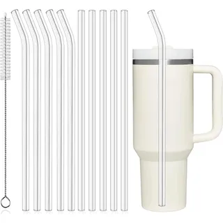 ALINK 10 Pack 27.5 cm wiederverwendbare Strohhalme für Stanley 30 oz Becher, 10 Pack lange Plastikstrohhalme mit Reinigungsbürste, durchsichtige-Tritan
