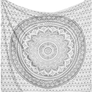 Popular Handicrafts Wandteppich, Wandbehang, Ombré-Stil, Hippie-Mandala, Bohemian, Hippie, aufwendige indische Wandteppiche, Tagesdecke, 140 x 152 cm, Silber