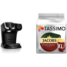 Bosch TAS6502 Tassimo My Way Kapselmaschine, über 70 Getränke, Personalisierung, vollautomatisch, BRITA Wasserfilter + Tassimo Kapseln Jacobs Caffè Crema + Latte Macchiato + Milka + Probierbox