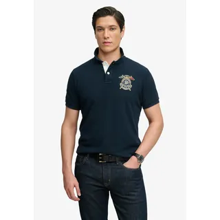 Superdry Poloshirt "CREST POLO" mit Markenlabel, aus Baumwolle, Relaxed Fit, bedruckte Optik, schwarzest navy