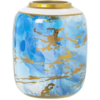 Alexandra House Living Vase, Blau, Weiß, Gold, Keramik, 18 x 18 x 23 cm