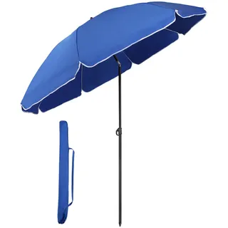 Sekey Sonnenschirm Rund Ø 160 cm Terrassen Gartenschirm Strandschirm mit kurbel & Schutzhülle Neigungswinkel und Höhe verstellbar, Blau - Blau