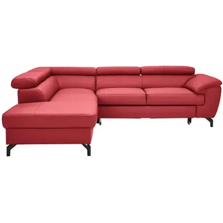 Celina Home Ecksofa , Rot , Leder , Echtleder , Rindleder , Ottomane links, L-Form , 256x220 cm , Made in Eu , Fußauswahl, Lederauswahl, Stoffauswahl, seitenverkehrt erhältlich, Hocker erhältlich, Rücken echt , Wohnzimmer, Sofas & Couches, Wohnlandschaften, Ecksofas mit Schlaffunktion