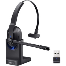 EKSA H5 Bluetooth PC Headset mit Mikrofon & USB Dongle [45 Stdn Spielzeit & 10M Reichweite] Mono mit Ladestation & AI Rauschunterdrückung Mic, Wireless Business Headphones für Büro/HomeOffice