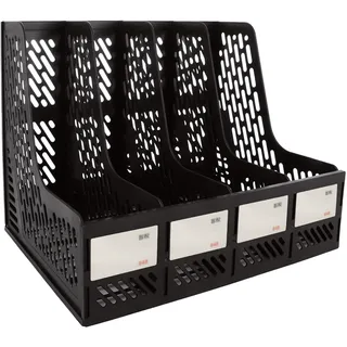 ASelected Aktenhalter, faltbares Bücherregal, 4 vertikale Kunststoff-Magazinhalter, Schreibtisch-Organizer, Dokumentenmappe für Büroorganisation und Aufbewahrung (schwarz)