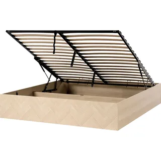 BELIANI Bett mit Stauraum Hellbraun MDF ohne Kopfteil 180 x 200 cm Hochklappbarer Bettkasten Minimalistischer Skandinavischer Stil Schlafzimmer - Braun