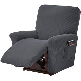 ele ELEOPTION Recliner Sofabezug, Stretch Ruhesessel Bezug, Spandex Jacquard 4-teilige Relaxsessel Bezug, Stretchhusse für Liegesessel Relaxsessel Massagesessel (Dunkelgrau)