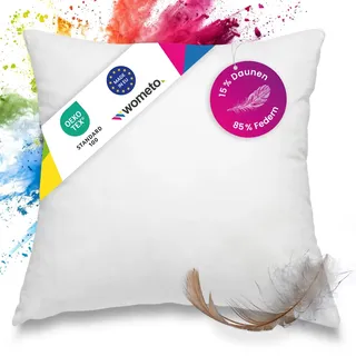 wometo Premium Feder- & Daunenkissen Oeko-TEX 40x40 mit 300g Füllung | Bezug Baumwolle Sofakissen Füllung 85% Federn und 15% Daunen weiß