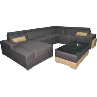 Ecke Leder Modern XXL Couch Wohnlandschaft Ledersofa Sofa U-Form C4010 Tisch Neu - Schwarz