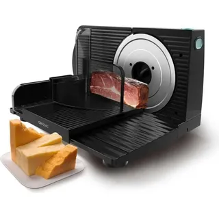 Cecotec Aufschnittmaschine Rock’nCut Shuriken. 150 W, Abnehmbare Scheibe mit 17 cm, Verschiedene Lebensmittel, Stufenlose Einstellung von 0 bis 15 MM, QuickOut, Klappbar, Kunststoffgehäuse, Edelstahl