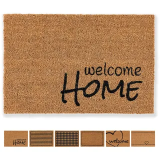Carpido Fußmatte Kokos Welcome Home Design – Sauberlauf 40x60 cm – Türmatte Innen Bereich – antibakterielle Kokosmatte – natürliches Material