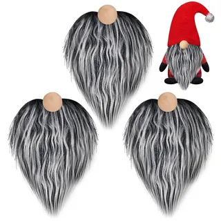3 Stück Vorgeschnittener Wichtelbart, Weihnachten Wichtel Zubehör Set mit Kunstfell Bart Wichtel und Holzkugeln, Wichtelbart zum Basteln, Weihnachten Wichtel Bart zum Basteln für DIY Weihnachten Deko