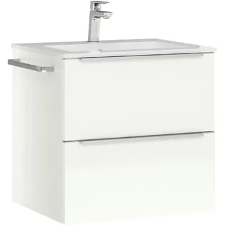 Nobilia Waschtischkombi , Weiß, Edelstahlfarben , Metall , 2 Schubladen , 61 cm , Blauer Engel, Pefc, Goldenes M, Made in Germany, Tcsa, Carb2, DGM-Emissionslabel , Zusatzausstattung erhältlich, hängend , Badezimmer, Waschbecken & Armaturen, Waschtische