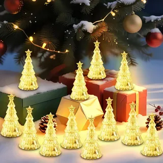 Fancysky 12-teiliges Set Weihnachtsbaum Nachtlampe LED Mini Christbaum Nachtlicht, Led Beleuchteter Weihnachtsbaum, Tannenbaumlampe, Weihnachtsdekoration Verschönern sie Ihren Weihnachtsabend