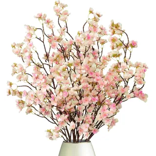 Dremisland 4 Stück Künstliche Kirschblüte Zweige Rosa Pfirsichblumen 100cm Gefälschte Kunstblumen Bulk Seidenblumen Kunstpflanzen Dekoblumen Lange Stiele für Hochzeit Tisch Vase Dekor