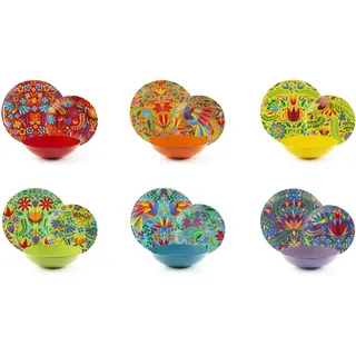 Excelsa Mexican Flowers Tellerservice, 18-teilig, Porzellan und Steinzeug, buntes Dekor, für 6 Personen