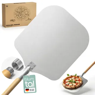 Blumtal Pizzaschieber 30,5x30,5 cm Fläche + abnehmbarer Holzgriff 46,5 cm - Pizzaschaufel ultra robust - Pizza Schieber/Brotschieber - Pizza Zubehör Pizzaheber mit Aufhängehook