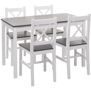 Mendler Esszimmer-Set HWC-F77, Sitzgruppe Esszimmergruppe, Massiv-Holz Landhaus 110cm weiß-grau - Weiß