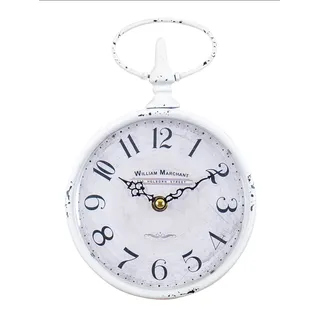 Wanduhr Antik Weiß H24cm William Marchant Metall Uhr Shabby Chic Vintage Retro Metalluhr Nostalgie Landhausstil Deko - Weiß