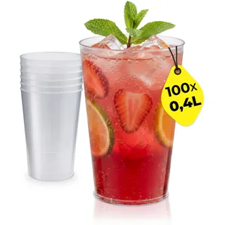 Silverkitchen 100x Mehrweg Plastikbecher 0,4 L – Stapelbare Partybecher - Spülmaschinenfeste Hartplastik Becher für Events, Partys & Gastronomie
