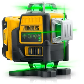 Humberg Kreuzlinienlaser Grün Laser Wasserwaage - Selbstnivellierend - Mit Stativ und Koffer - Wasserdicht - 16 Linien - Reichweite 50 m 2 Akkus
