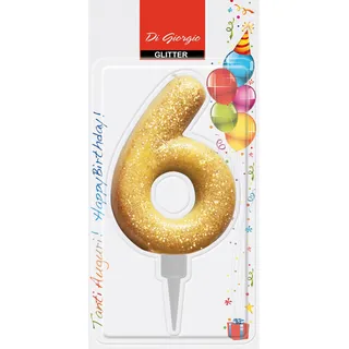 Cereria di Giorgio 58160_66 Riesige Geburtstagskerze mit Glitzer Zahl 6, Gold