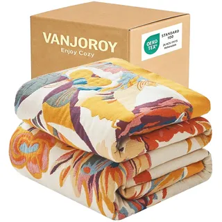 VANJOROY Boho-Überwurf für Sofa, Bett, groß, mit Quasten, 100% Reine Baumwolle, weich, handgewebt, wendbar, weicher Überwurf für Trainer, Steppdecke, Tagesdecke und Geschenk (152,4 x 203,2 cm)