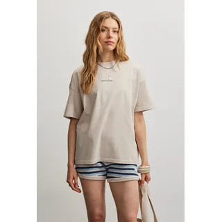 T-Shirt PEGADOR "ARENDAL LOGO HEAVY OVERSIZED TEE", Damen, Gr. M, washed cream warm taupe, Jersey, Obermaterial: 100% Baumwolle, bedruckt, oversize normal, Rundhals, Shirts T-Shirt, Baumwolle, oversize