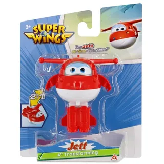 Super Wings - Transformations-Flugzeug Jett in Weiß-Rot, ca. 12 cm große Spielfigur für Kinder, verwandelbares Spielzeug-Flugzeug und Roboterfigur