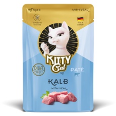 KITTY Cat Paté Kalb, 6 x 85 g, Nassfutter für Katzen, getreidefreies Katzenfutter mit Taurin, Lachsöl und Grünlippmuschel, Alleinfuttermittel mit hohem Fleischanteil, Made in Germany