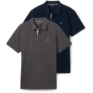 Poloshirt TOM TAILOR, Herren, Gr. XL, grau (tarmac grau), Jersey, Obermaterial: 100% Baumwolle, unifarben, regular fit taillenbedeckt, ohne Ausschnitt, Shirts Poloshirt, im Doppelpack, Topseller