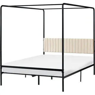 BELIANI Himmelbett Schwarz Metall mit Polsterkopfteil Gesteppt Metallrost 140x200 cm Modernes Design Schlicht Schlafzimmer Bett Doppelbett Metallbett - Schwarz, Beige