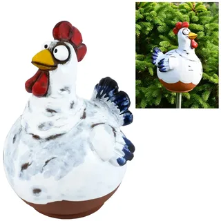 Midene Gartenstecker Keramik Handgefertigt - Gartendeko für Draußen Wetterfest - Garten Deko Keramik - Gartenfiguren & Gartenstatuen - Gartenkugel Huhn