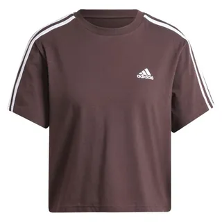 Adidas Damen Essentials 3-Stripes Single Jersey Crop Top, Shadow Brown, L