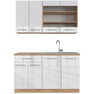 Vicco Singleküche Fame-Line Weiß Hochglanz/Goldkraft Eiche 140 cm ohne Ap , Holzwerkstoff , Küchenblock,Rechteckig , 140x81.6x46 cm , Küchen, Küchenzeilen & Küchenblöcke, Küchenzeilen, Küchenzeilen ohne Geräte