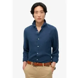Superdry für Herren. M4010995A Urlaub Leinenhemd navy (S), Lässig, Langarm, Marine