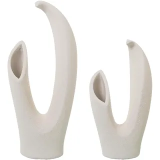 DRW Set mit 2 Tischvasen aus Keramik in Beige, Grau, 14 x 19 x 42 cm