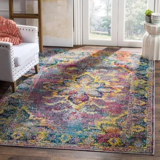 SAFAVIEH Boho Teppich für Wohnzimmer, Esszimmer, Schlafzimmer - Crystal Collection, Kurzer Flor, Marineblau und Hellblau, 201 X 279 cm