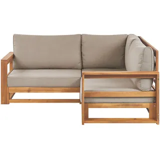 Beliani Gartensofa 2-sitzer Zertifiziertes Akazienholz hellbraun Auflagen taupe Timor , Hellbraun, Grau, Beige , Holz , 167x72x167 cm , Gartenmöbel, Loungemöbel, Gartensofas & Loungesofas
