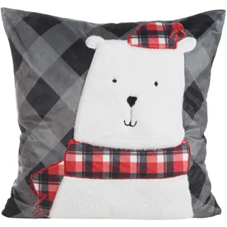 Eurofirany Kissenbezüge Kissenhüllen Couchkissenbezüge Sofakissenbezüge Weihnachten Christmas Bärchen Karomuster Dekorationskissen Doppelpack 2er Set Kopfkissenbezüge Dekokissen