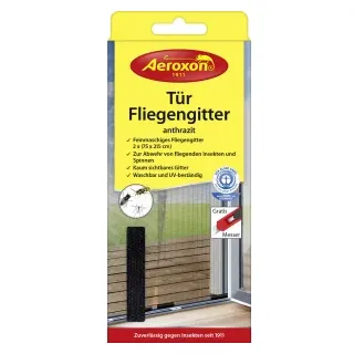 Aeroxon® Tür-Fliegengitter, anthrazit, Feinmaschiges, UV-beständiges Fliegengitter zur Abwehr fliegender Insekten, 1 Packung = 1 Fliegengitter (2 x 75 x 215 cm)