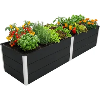 Floordirekt Hochbeet Paros WPC Garten Hochbeet anthrazit 200x50x45 cm – wetterbeständiges Hochbeet für Garten & Terrasse langlebig & stabil - Grau