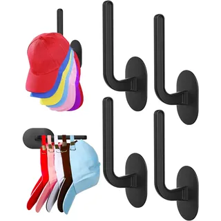 Coopache 4 Stück Huthaken Selbstklebend für Baseball Cap Halterung Wand Bohren Hut Halter Haken Hutständer für Mützen Aufbewahrung Organizer (Schwarz)