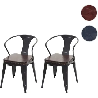 Mendler 2er-Set Esszimmerstuhl HWC-H10d, Stuhl Küchenstuhl Chesterfield Metall Kunstleder Industrial Gastronomie ~ schwarz-braun