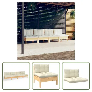 The Living Store 4-Sitzer-Gartensofa mit Creme Kissen Massivholz Kiefer - Creme