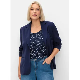 Kurzblazer SHEEGO "Blazer", Damen, Gr. 52, blau (tiefblau), 100% Polyester, Blazer Kurzblazer